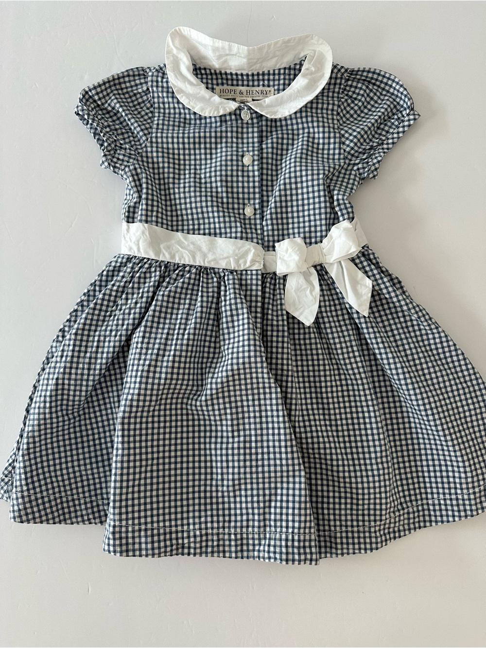 Hope and Henry Toddler Blue And White Gingham Dress 2T 100% Organic Cotton